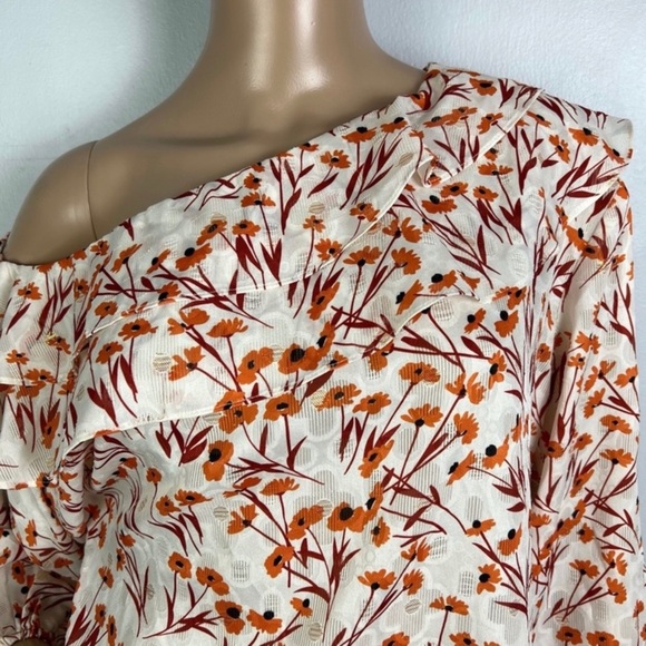 NEW MAJE CREAM FLORAL PRINT ONE-SHOULDER TOP - Picture 3 of 8